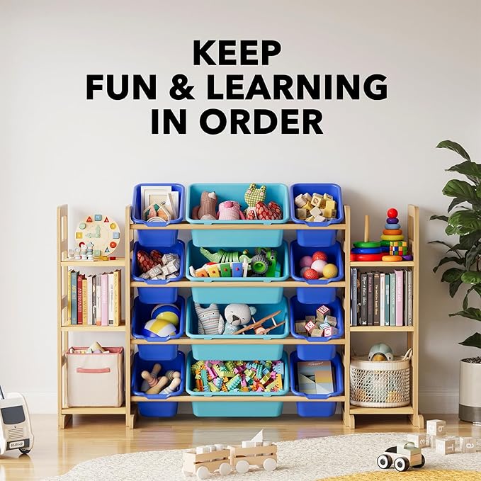 SpaceAid Toy Storage Organizer with 6 Shelves and 12 Bins, Toy Organizers Storage Bookshelf, Kids Bin Shelf Toys Box Bookcase for Bedroom Playroom Organization Room Decor, Blue and Navy Blue
