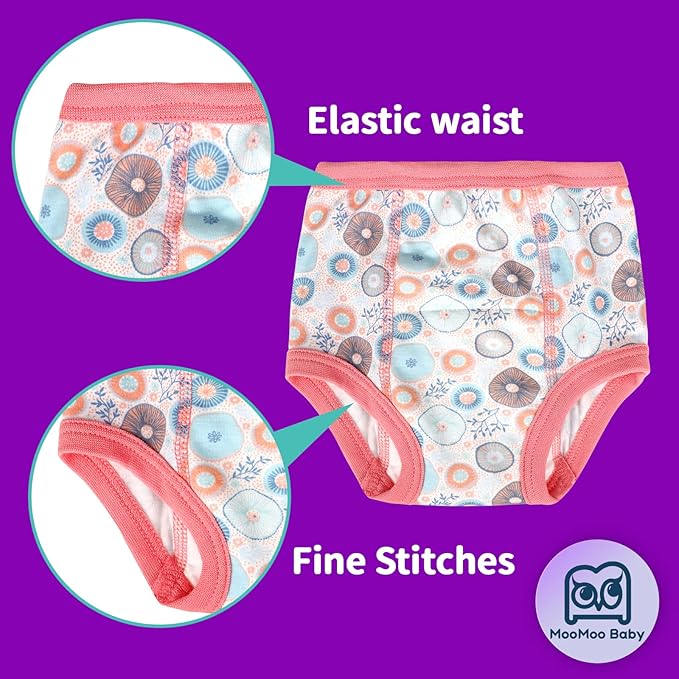 MooMoo Baby 8 Packs Potty Training Pants Cotton Absorbent Training Underwear for Toddler Boy and Girls 2T-9T