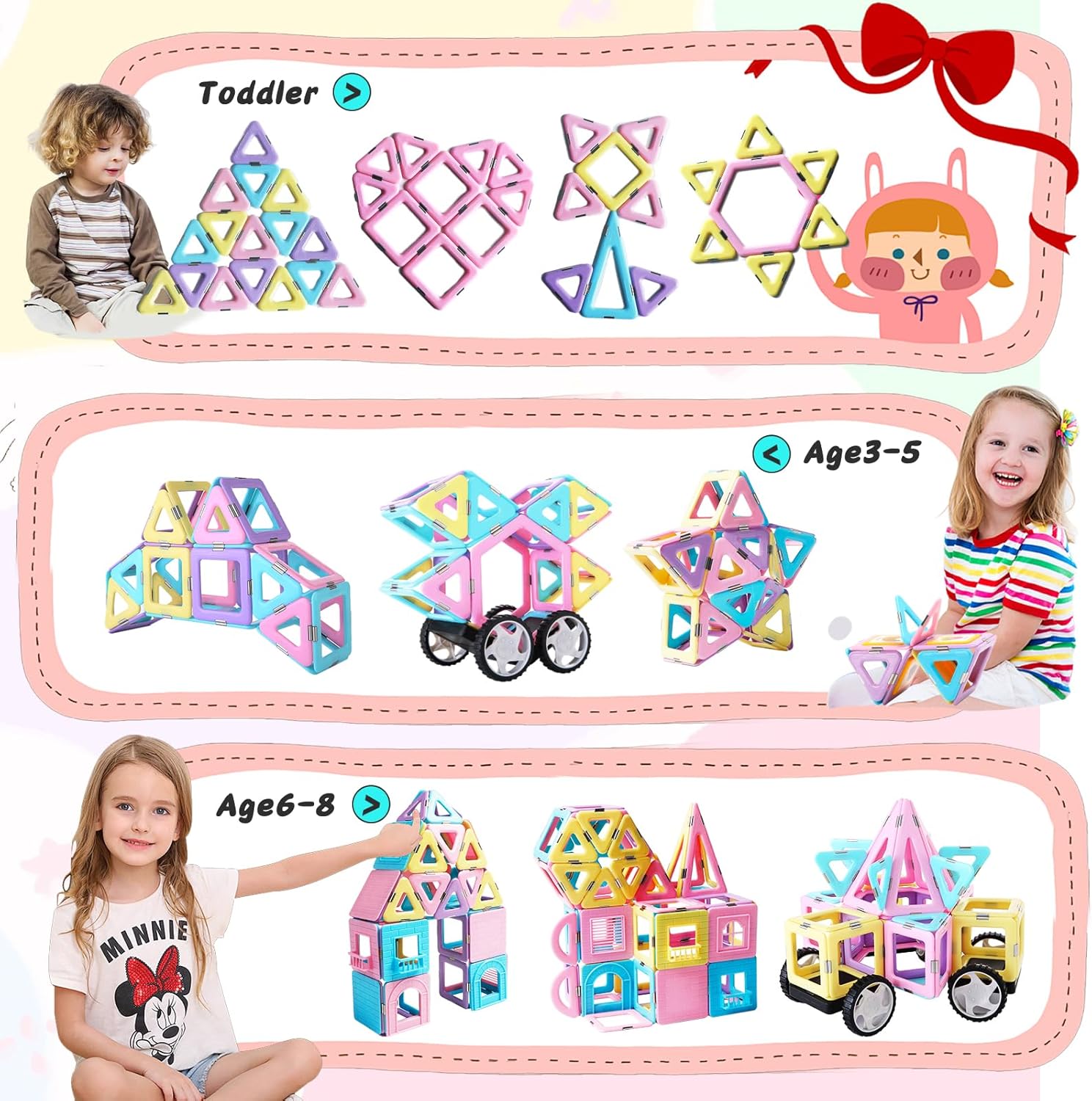 TOKBLOK Magnetic Tiles Toys for 3 4 5 6+ Year Old Girls Boys 100Pcs Macaron Magnet Building Blocks Set for Toddler STEM Educational Toys for Kids Birthday Gifts (Castle & Car Set)