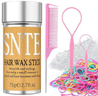 Hair Wax Stick & Styling Accessories - Smooths Flyaways for Kids & Women, 1000 Elastic Hair Ties, 1 Slick Back Hair Brush, 2 Hair Loop Styling Tools - Creates Ponytails & Braids for Teen Girls Gifts
