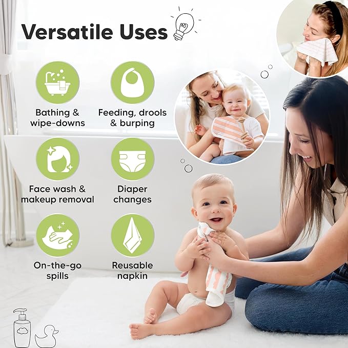 6-Pack Cotton Baby Washcloths for Newborn - Organic Cotton Muslin Soft Wash Cloths for Babies, Infant, Kids,Toddler Towels for Boy,Girl,Super Absorbent Face Cloths,Scratch-free Baby Rags (Sweet Charm)