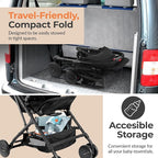 Jovial Lightweight Travel Baby Stroller - One-Hand Folding Compact Stroller with Multi-Position Reclining System - Retractable Sun Canopy, Extra-Large Storage Basket - Includes Airplane Storage Bag