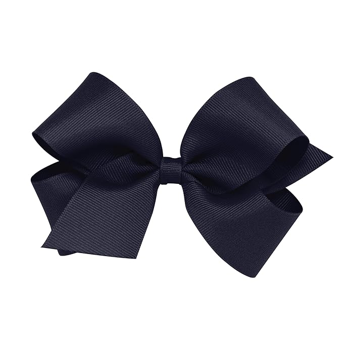 Wee Ones Girls' Plain Wrap Classic Grosgrain Hair Bows on a WeeStay No-Slip Hair Clip, Handmade, Medium, Navy