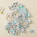 5 Pack Long Sleeve Bib,Baby Toddler Waterproof Sleeved Bib for 6-30 Months Reusable with Catch-all Pocket