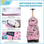 NEW TILAMI 18 inch Rolling Backpack for Kids, Waterproof, Adjustable Handle, Stair Climbing, Large Storage for School, Travel, Girls & Boys, Pink Paris
