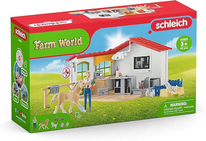 Schleich Farm World - 43 PC Veterinarian Set for Kids - Pet Veterinary Playset has Office, Vet Figurine, Horse, Dog, Cat Animal Toy and Accessories - Educational Toys for Children and Toddlers Ages 3+