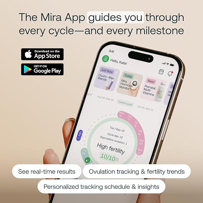 Mira Max Fertility Monitor & Ovulation Test Kit for Women, at-Home Hormone Tracker for LH, PdG & E3G, Digital Hormone Analyzer with 10 Test Wands, 7× More Accurate Than Other Fertility Trackers