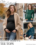 Ficerd 4 Pack Women's Maternity Shirts Cotton Long Sleeve Ribbed Crew Neck Pregnancy Tops Side Ruched Casual Mama Clothes