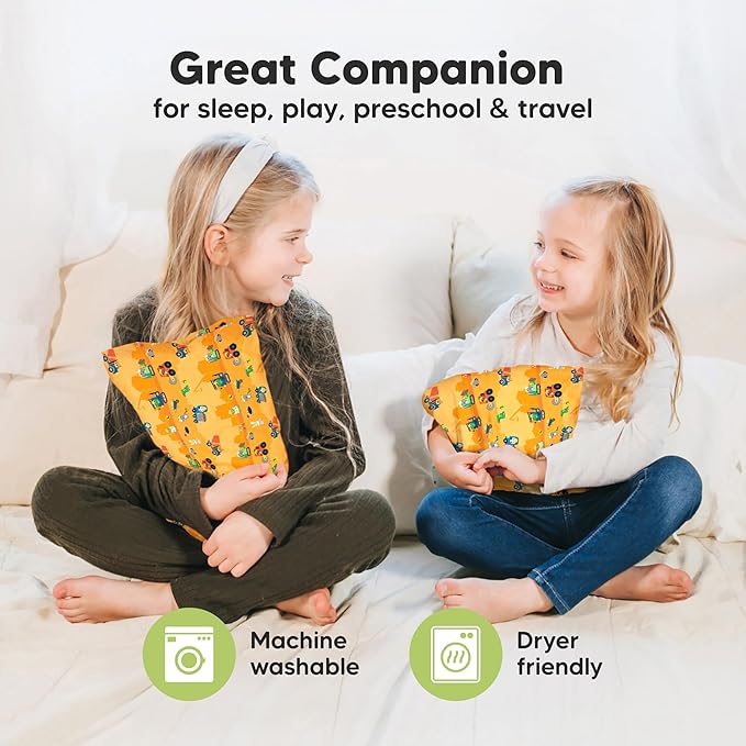 Mini Toddler Pillow with Pillowcase - 9x13 My Little Dreamy Travel Kids Pillow for Sleeping, Toddler Bed, Small, Tiny, Organic Cotton Pillowcase, Soft & Breathable,Kids 2-4 Years Old (Little Builders)