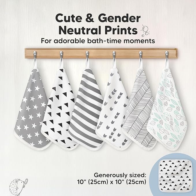 6-Pack Cotton Baby Washcloths for Newborn - Organic Cotton Muslin Soft Wash Cloths for Babies, Infant, Kids, Toddler Towels for Boy, Girl,Super Absorbent Face Cloths,Scratch-free Baby Rags (Grayscape)