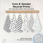 6-Pack Cotton Baby Washcloths for Newborn - Organic Cotton Muslin Soft Wash Cloths for Babies, Infant, Kids, Toddler Towels for Boy, Girl,Super Absorbent Face Cloths,Scratch-free Baby Rags (Grayscape)