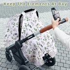 Rquite Car Seat Cover for Girl Boy, Muslin Cotton Infant Car Seat Canopy, Breathable Baby Carrier Cover, Summer Stroller Sun Shade, Leaf