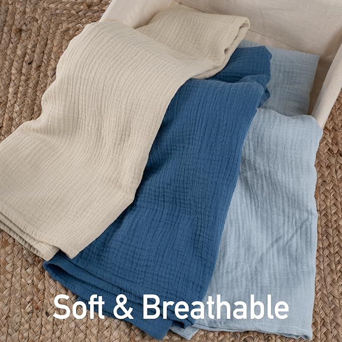 Muslin Swaddle Blankets for Newborn, 3 Pack Breathable Soft Receiving Blanket, Large 38 x 40 inches Swaddle Wrap Burping Clothes Diapers, Essentials Infant Shower Items, Toddler Gift (Graceful Colors)