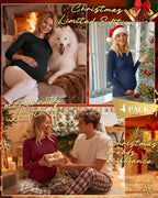 Ficerd 4 Pack Women's Maternity Shirts Cotton Long Sleeve Ribbed Crew Neck Pregnancy Tops Side Ruched Casual Mama Clothes