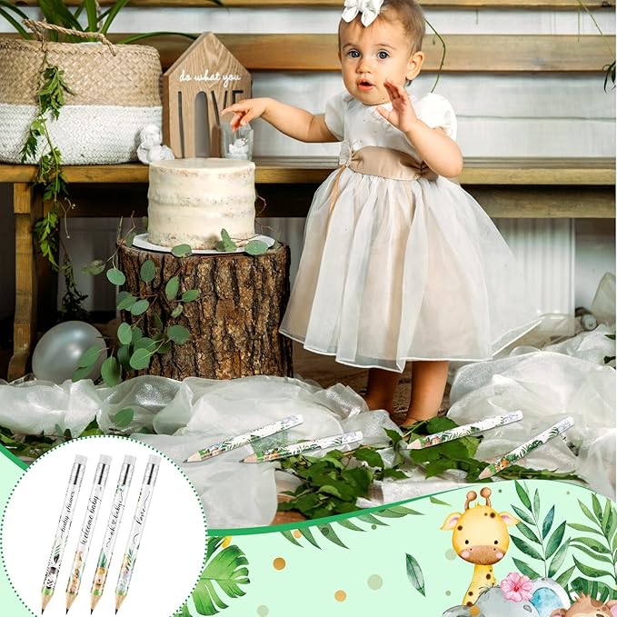 Tinlade 60 Pcs Jungle Animals Baby Shower Golf Pencils with Erasers Small Kids Sharpened Mini Pencils for School in Bloom Baby Shower Supplies