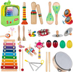 Stoie's Wooden Kids Musical Instruments for 1-5 Years Old, Baby Percussion Toys with Xylophone, Maracas, Tambourine, Durable, Safe to Play, Clear Loud Sound, Bright Rainbow Colors, Storage Backpack
