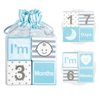 I'm Solid Wood Monthly Weekly Yearly Milestone Age Blocks, Newborn Gifts & Keepsakes for Picture Props (4 Pcs/Blue)