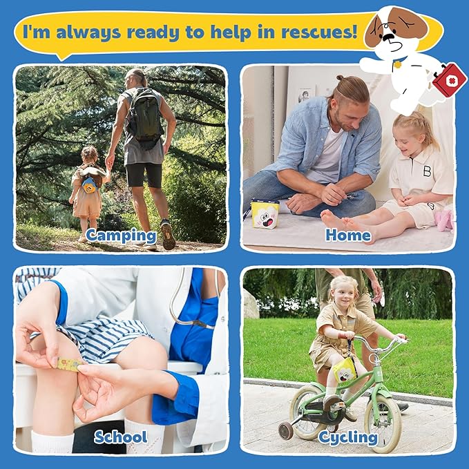 StBernard Kids First Aid Kit, EDC Mini Portable Medical Kit with Cute Bandages, Triple Antibiotic for Children's Daily Boo-Boos, Suits for Home, School, Hiking, Cub Scouts, Backpacking (Blue)