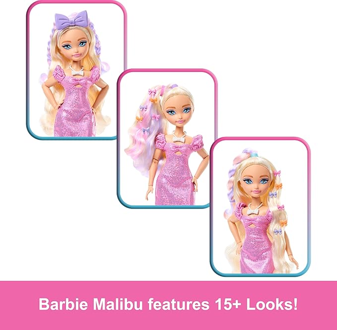 Barbie Dream GET Ready Malibu” Fashion Doll with Stylized Hair, Including Surprise Hair Accessories & 15+ Looks
