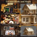 Book Nook Kit, DIY Dollhouse Booknook, Miniature Kit for Bookshelf Insert Decor Crafts for Adults Teen Halloween, 3D Wooden Puzzle with Led Light (Blade and Magic)