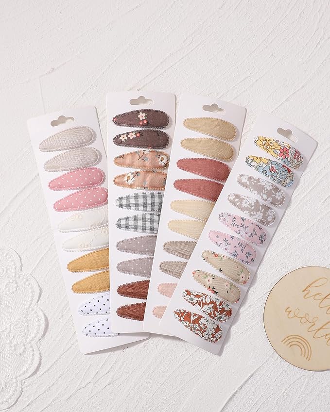 doboi 40 Pcs Floral Print 2.2 Inches Hair Clips and Bows for Baby Girls - Non-Slip Snap Barrettes and Hair Accessories