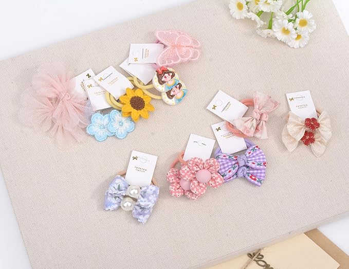 Boutique Baby Hair Accessories - 20 Pcs Elastics Hair Ties with Bows, 1.2 Inch Ponytail Holders for Pigtails & Rubber Bands for Little Girls (Set-C)