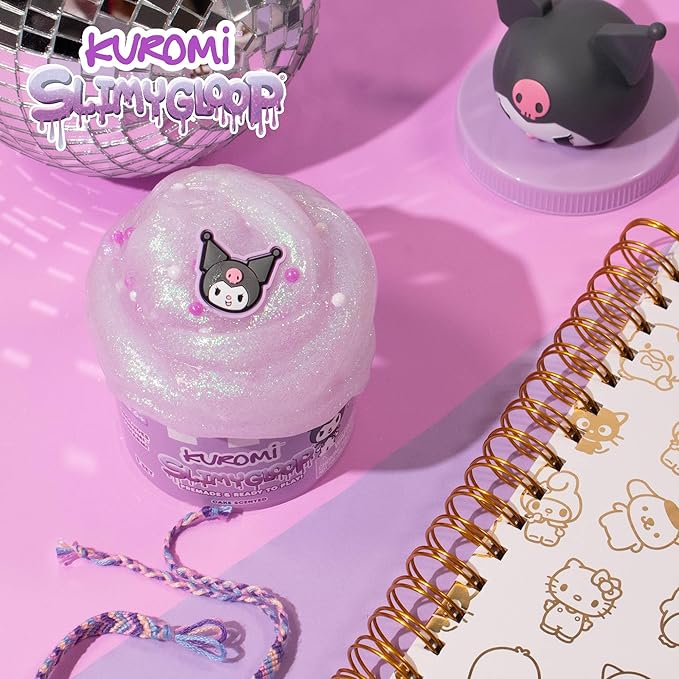 Kuromi SLIMYGLOOP Jar, 8 oz Purple & White Cake-Scented Slime, Includes Beads & Kuromi Charm, Sanrio Stuff, Hello Kitty Merch, Sanrio Slimes