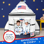 W&O Space Shuttle Explorer Tent with Blast-Off Button, LED Lights & 3 Space Toys – Rocket Ship Play Tent for Kids Ages 3-5