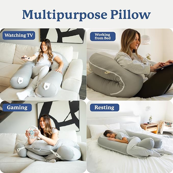 Plufl Hugl Cooling Body Pillow for Adults Made with Memory Foam | U Shaped Maternity Pillows Great for Side Sleepers & Pregnant Women | Washable Cover | White