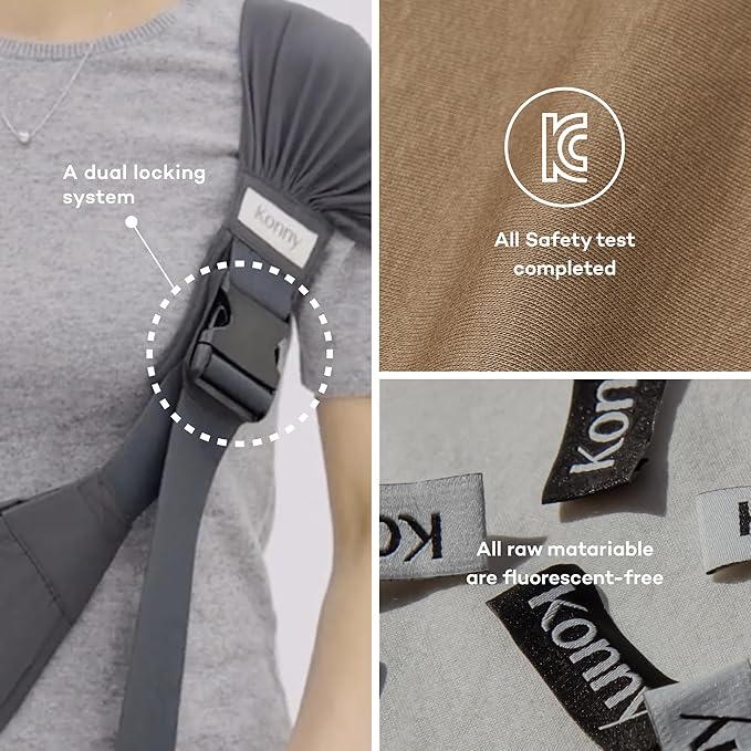 Konny Baby Carrier Hip Seat, Dual Support IHDI Certified with Two Safety Pads, Adjustable Wraps Sling Wearable One Size Fits All, Baby Essentials for 6 to 48 Months up to 44 lbs -Grey Beige