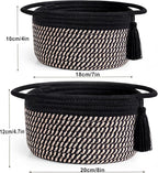 Empty Gift Basket - SweetMemo Mini Woven Rope Organizer Baskets for Baby Shower, Vanity, Makeup Brushes, Bathroom, Shelves, Desk - Small Decorative Storage Bins - Set of 2, Pre-Shaped, Black Brown