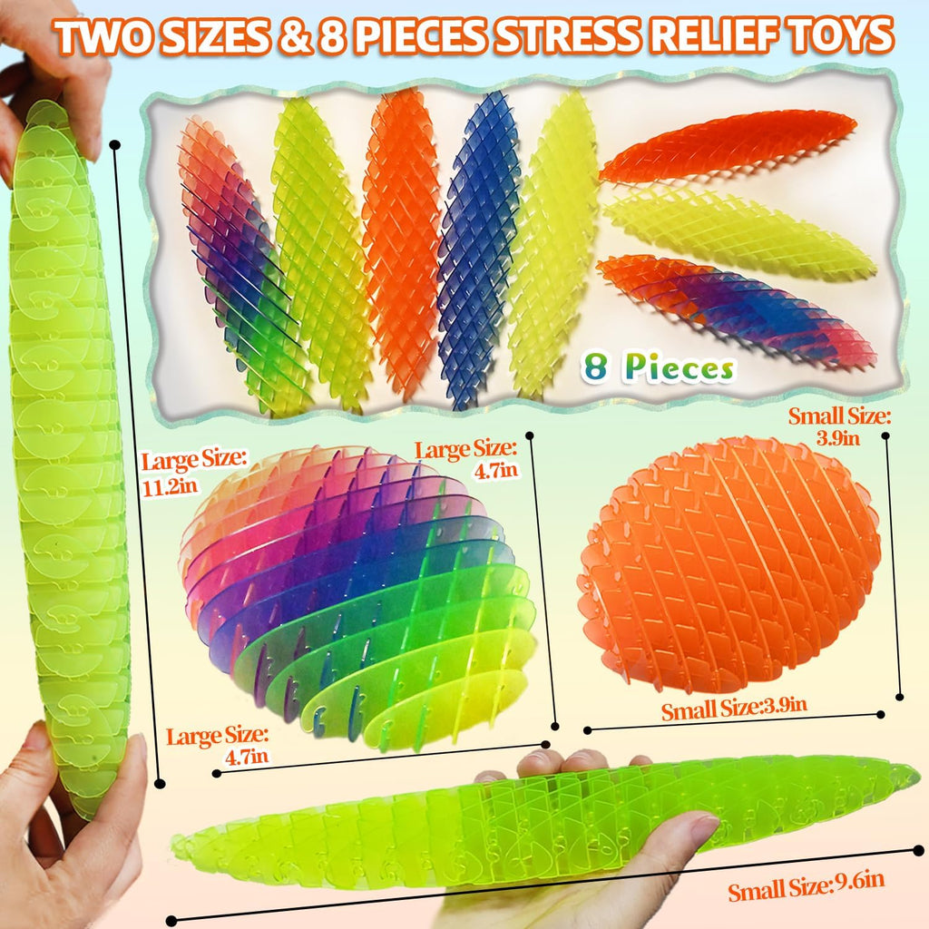 Fidget Worm Toy 8 PCS - Fidget Toys,Multicolor Stress Relief Fidget Toys,Sensory Slug Fidget Toy,Resistance Fidget Toys,Anxiety Relief Toys for Kids & Adults,Elastic Mesh Toys (8 Colors Packing)