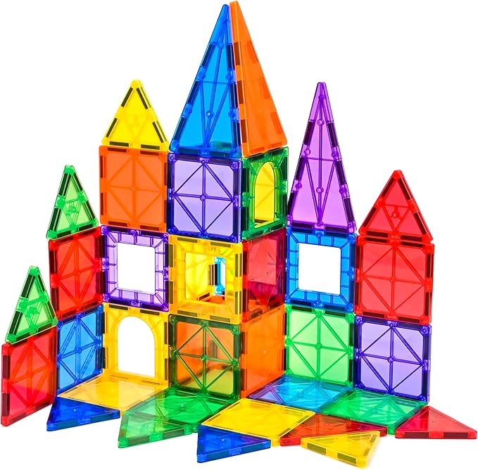 FNJO Magnetic Tiles, 64 PCS Magnetic Building Blocks, Magnets Building Set, STEM Toys for Kids Boys and Girls Creative and Inspirational