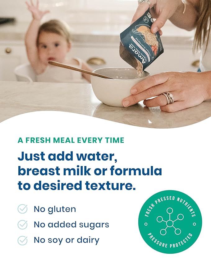 Amara Organic Baby Food - Stage 2 - Pumpkin Pear - Baby Cereal to Mix With Breastmilk, Water or Baby Formula - Shelf Stable Baby Food Pouches Made from Organic Fruit and Veggies - 10 Pouches, 3.5oz Per Serving