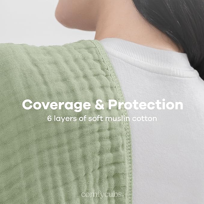 Comfy Cubs Muslin Burp Cloths 20" x 10", Pack of 10 - Large, 6-Layer, Ultra Absorbent 100% Cotton for Baby Drool and Messes - Soft, Safe & Gentle Baby Burp Cloths for Boys & Girls - Sage