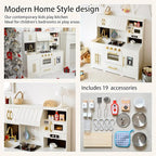 Play Kitchen for Kids with Various Interactive Toddler Kitchen Play Features and 19 Pcs Pretend Wooden Kids Kitchen playset Accessories, Toy Kitchen Set for Boys and Girls Ages 3+