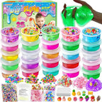 YOPINSAND 25 Cups DIY Slime Kit, Slime Making Kit for Girls, Crystal Clear Slime, Glow in The Dark Slime with Add-ins, Foam Balls, Charms, Slime Party Favors Gift Toys for Kids 3-12