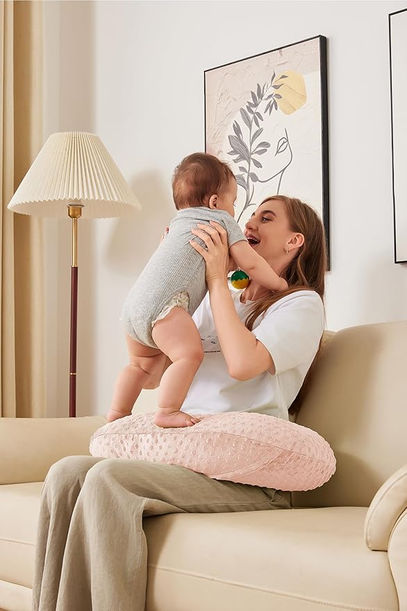 Nursing Pillow for Bottle and Breastfeeding, Ergonomic Comfort Nursing Essentials for Mom and Baby, Feeding Support Pillow with Removable Cover, Easier and Healthier Nursing (Light Pink)
