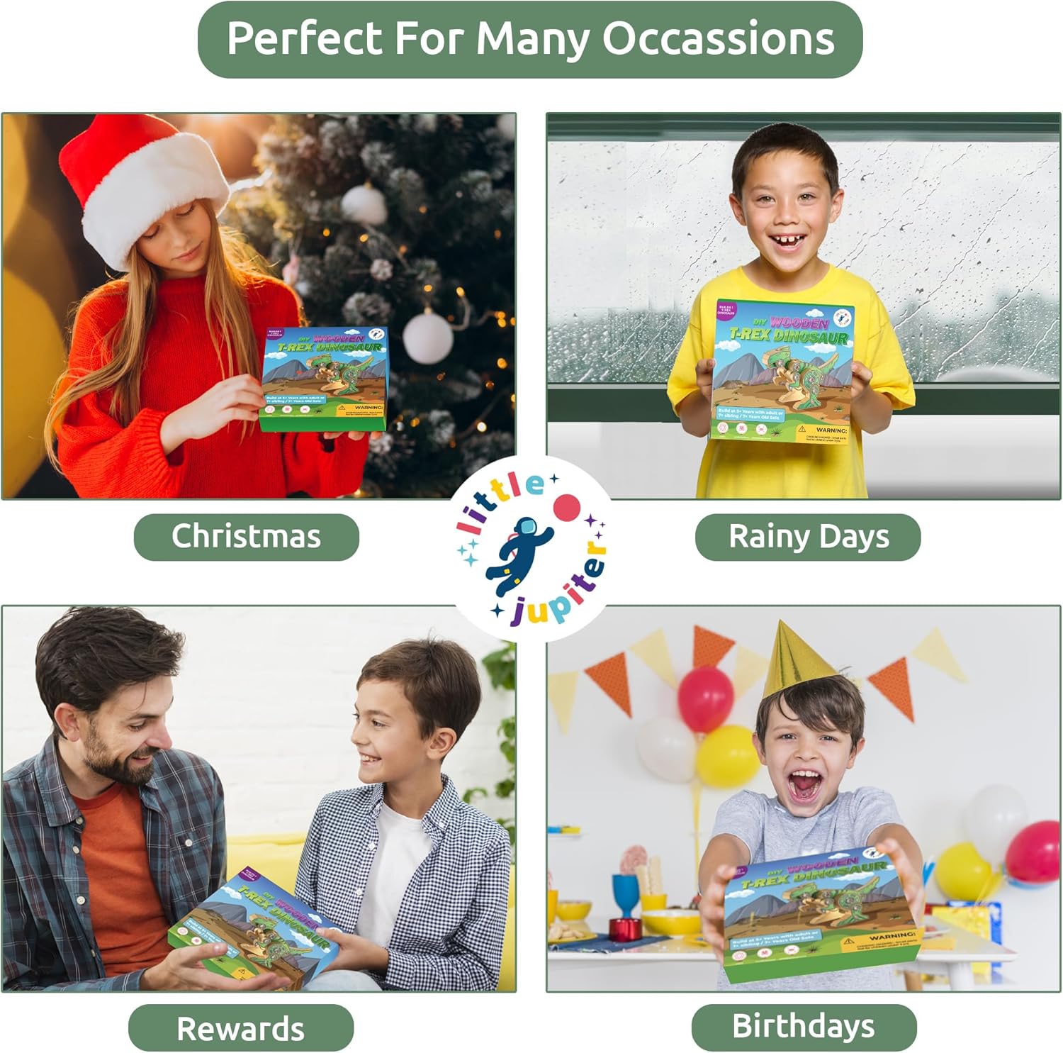 Little Jupiter DIY Wooden Kit with Stickers - Dinosaur Toys for Kids for 7-12 Yrs - Dinosaur Toy Woodworking Kits - Wood Crafts - Kids Building Kit - Wooden Crafts (T-Rex)