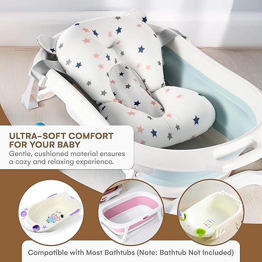 Baby Bath Tub Seat Cushion - Baby Sink Bath Cushion - Bathing Seat Support, Infant or Newborn Bath Pillow Support Mat - Comfort Bathtub Safety Seat Pad - Floating Tub Pillow for Babies or Infants