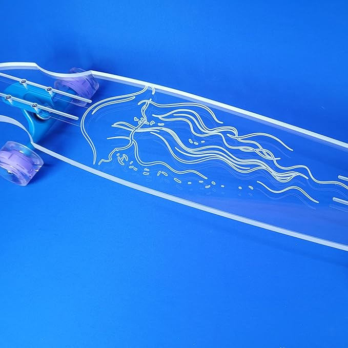 Clear Longboard Skateboard - Transparent Acrylic Long Boards with Light-Up LED Wheels for Smooth Rides - Ride The Streets in Style with Longboard Built for Beginners & Pros Alike