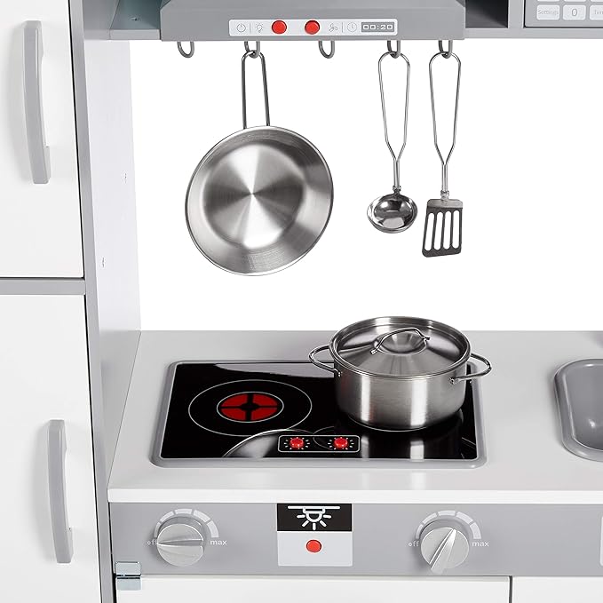 Amazon Basics Kids Kitchen Set, Play Kitchen Toy Playset for Toddlers, Preschoolers, 39"L x 11.8"W x 39"H, White & Gray