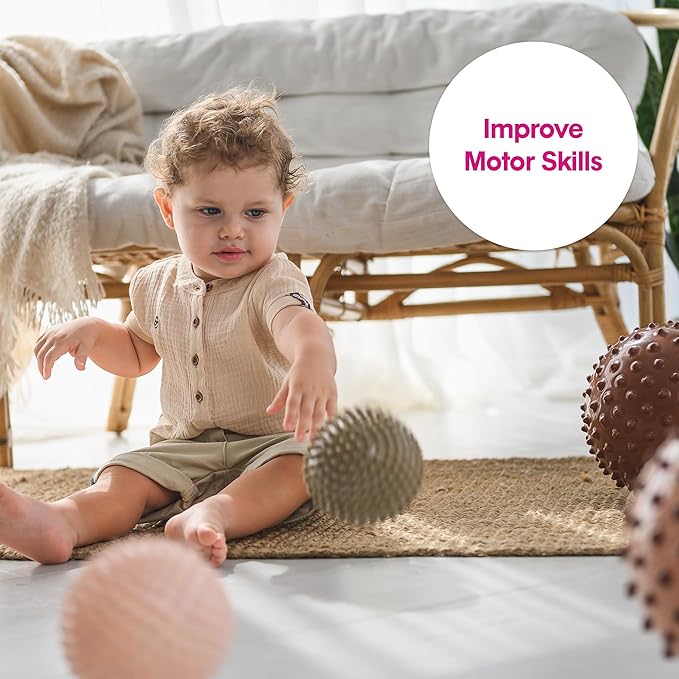 Edushape Original Sensory Ball for Baby - 4" Deflated with Pump - Boho Chic Color - Enhances Gross Motor Skills for Kids 6 Months & Up - Stocking Stuffer