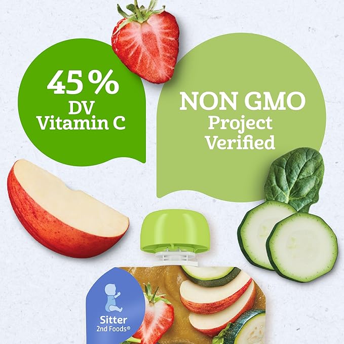 Gerber Organic Baby Food Pouches, 2nd Foods for Sitter, Apple Zucchini Spinach Strawberry, 3.5 Ounce (Pack of 12)