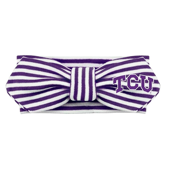 Creative Knitwear TCU Horned Frogs Infant Girls Purple/White Striped Hair Knot Headband Embroidered Logo - Size Newborn - 4T