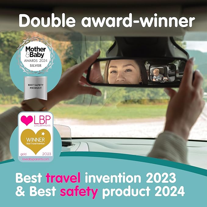 Onco Baby Car Mirror Rear Facing - Double Award-Winning Convex Car Mirror for Baby, 100% Shatterproof & Shakeproof with 360° Rotation, Newborn Essentials (9.6 x 6.9 in)