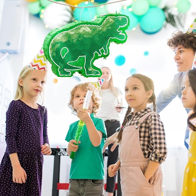 WERNNSAI Dinosaur Piñata - Watercolor Green Dinosaur Piñata Birthday Piñata with Stick and Blindfold for Kids Birthday Party Game Classroom Activities Dinosaur Themed Party Decor(16.9’’ x 12.9’’)