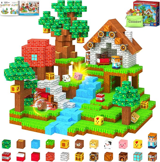 Magnetic Blocks, Magnet Tiles Building Blocks STEM Montessori Toddler Kids Toys for Boys Girls Ages 3+, Educational Construction Outdoor Toys, Classroom Must Have Learning Sensory Gifts (0.8IN)