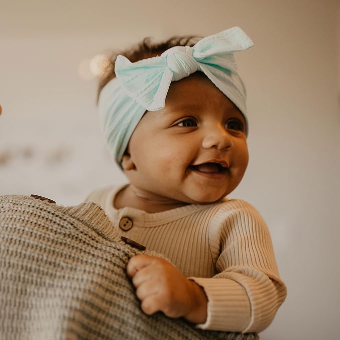 Parker Baby Cable Knit Nylon Headbands 5 Pack | Soft, Stretchy & Comfortable Bows for Girls | Adjustable, Soft to Touch & Knotted Headbands for Baby Girls | Baby Headwraps for Girls | Multiple Colors