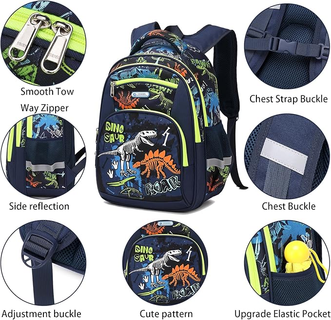 Cusangel Backpack for Boys Girls School Bookbags,Kindergarten Elementary Middle School Lightweight Waterproof Multifunctional Large Capacity for Backpack (17inch Luminous dinosaur)